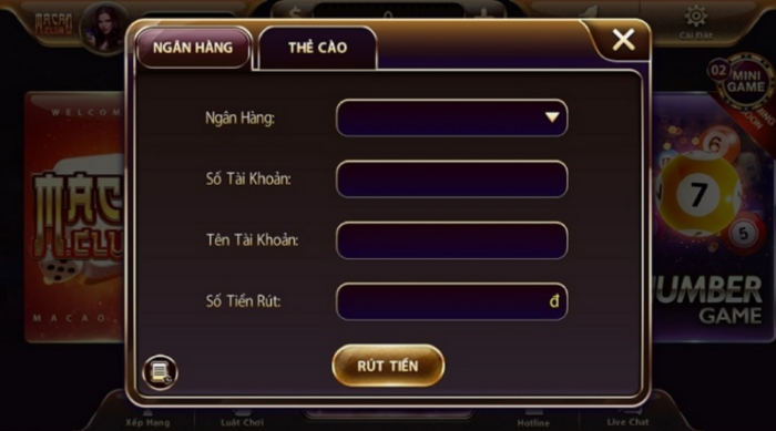 Rút tiền qua thẻ cào từ Macau Club